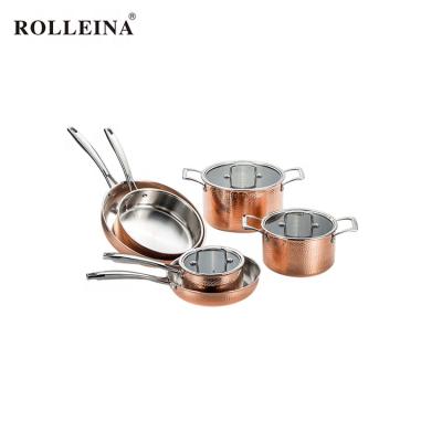 China Sustainable Home Kitchen Cooking Triple Bottom Induction Copper Cookware Set for sale