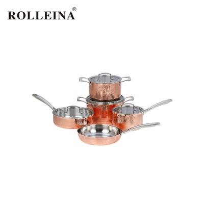 China Viable High Quality Triple Copper Cookware Pot and Pan Cookware Set for sale