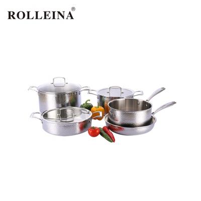 China Sustainable Wholesale Kitchen Tri Fold Stainless Steel Pot Cookware Set for sale