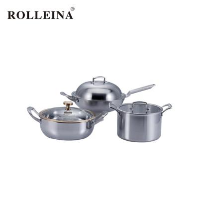 China 2019 Best Quality 4 Pcs Kitchen Stainless Steel Triple Pot Sustainable Cookware Set for sale