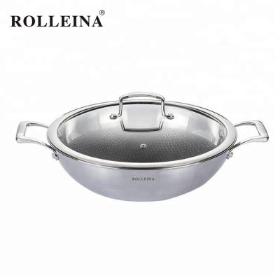 China Sustainable Hot Selling Stick Non Coating Tri Ply Stainless Steel Wok Pan for sale