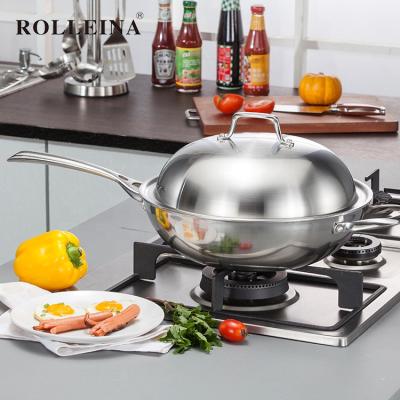 China New Technology Sustainable Triple Bottom Induction Flat Stainless Steel Wok With Lid for sale