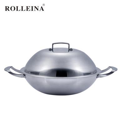 China Sustainable Kitchenware Restaurant Household Cookware 304 Stainless Steel Wok With Stainless Steel Lid for sale