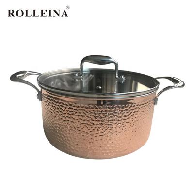 China Sustainable High Quality 3 Ply Copper Induction Bottom Cooking Pot Casserole With Glass Lid for sale