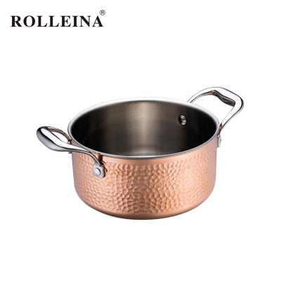 China Sustainable Design Household Kitchenware Kitchenware Soup Pot Triple Clad Copper Hammered Casserole With Lid for sale