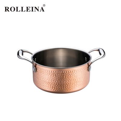 China Custom Sustainable Kitchenware Triple Clad Copper Hammered Casserole Soup Pot With Lid for sale