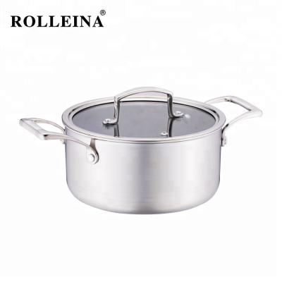 China Factory Supply Sustainable Household Kitchenware Non Stick Cookware Tri Ply Stainless Steel Casserole for sale