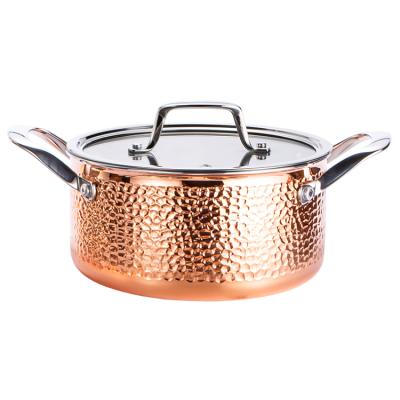 China Sustainable Thickness 2.5mm Copper Kitchenware Pot Hammered Casserole With Lid for sale