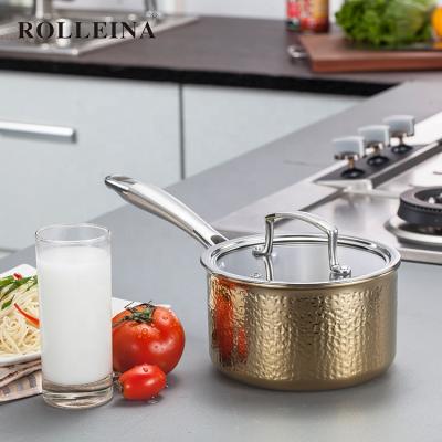 China Sustainable Factory Price Triple Plated Gold Hammered Cooking Pot Household Sauce Pan for sale