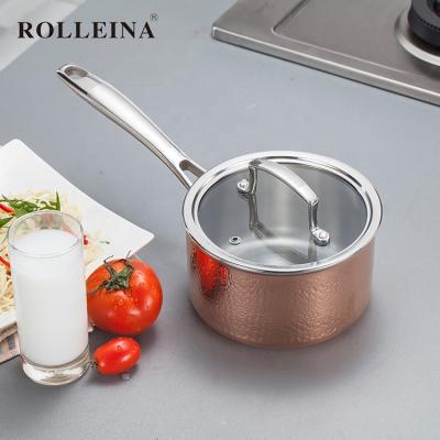 China Sustainable High Class Triple Copper Restaurant Induction Bottom Milk Pot Casserole Sauce Pan for sale