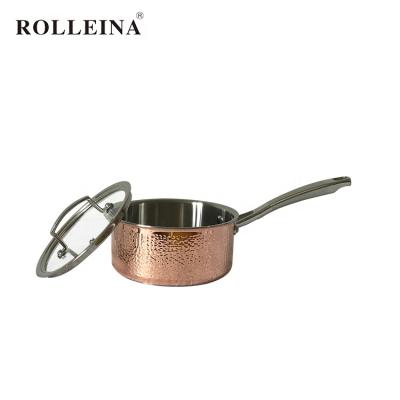 China Sustainable Premium Triple Clad Copper Hammered Cooking Pot Milk Pot Casserole for sale