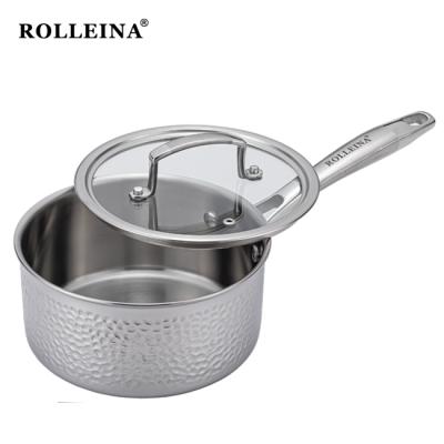 China Food Grade 18/10 Sustainable Triple Hammered Stainless Steel Pan Milk Pot Sets for sale