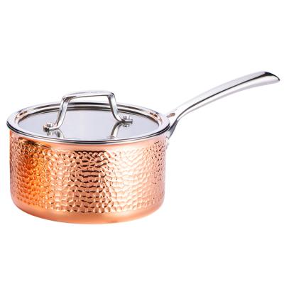 China New Style 2021 Household Induction Ply Copper Kitchenware Tri SUSTAINABLE Hammered Cookware Pan With Lid for sale