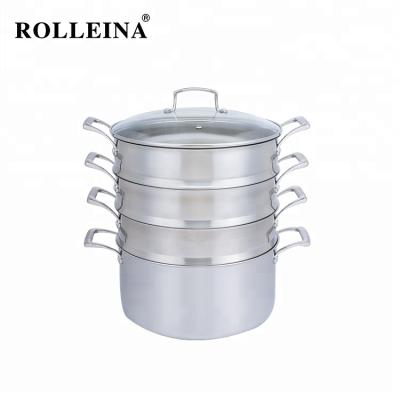 China Sustainable Wholesale High Quality Tri Ply Stainless Steel Steamer Cooking Pot With Glass Lid for sale