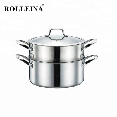 China Sustainable Large Size Multi Purpose 3 Tier Stainless Steel Triple Steamer Pot With Glass Lid for sale