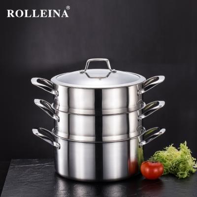 China Newest Sustainable Tri Ply Stainless Steel Cooking Pot 3 Layer Food Corn Steamer Pot for sale