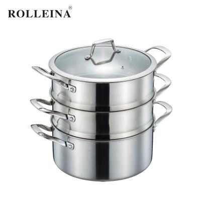 China High Quality Food Steamer Pot Food Steamer OEM Stainless Steel Pleat Steamer Pot Viable Steamer Pot Restaurants Kitchenware With Glass Lid for sale