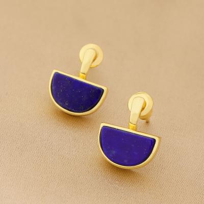 China Office/French copper gold plated earrings new Chinese lapis lazuli Korean women's earrings 2022 retro career earrings for sale