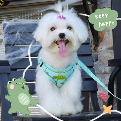 China New dog leash small and medium-sized dog chest harness cartoon dinosaur dog walking rope reflective pet chest harness for sale