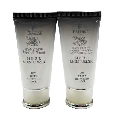 China Cosmetic Unique Gradient Black 40g Squeeze Moisturizer Cream Glossy White Plastic Tubes Hand Cream Tubes With Silver Lid For Cosmetic Packaging for sale