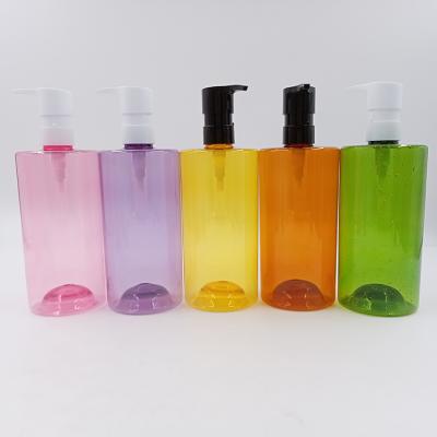 China Eco-friendly Cosmetic Oil Bottle Container PET 500ml Lavender Hotel Shampoo Transparent Pink Bottle With White Lotion Pump for sale