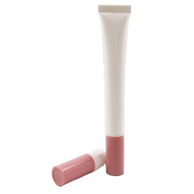 China 30g Lip Gloss Cosmetic White Custom Plastic Tube Small Size Cosmetics Squeeze Containers For Cosmetic Packaging With Pink Screw Lid for sale