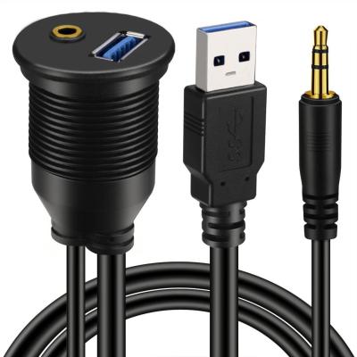 China COMPUTER USB 3.0 & 3.5mm Car Mount Stream Cable 3.5mm + AUX Waterproof Cable. USB3.0 Extension Dash Panel Mount Kit for Car for sale