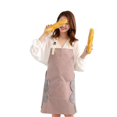 China Hot Sale Adjustable Apron Women's Eco-Friendly Stripe With Waterproof Apron Coral Fleece Gardener Pocket Bib Oxford Chef Hand-wiping Apron for sale