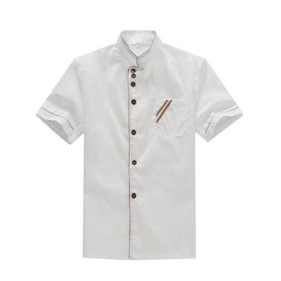 China Cheap Customized Breathable White Chef Coat With Pocket Polyester Cotton Soft Chef Clothes Summer Shorts Button Sleeve Cook Uniform Jacket for sale