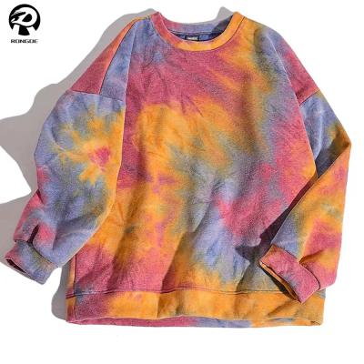 China Anti Shrink 100 Cotton Coral Pink Off The Shoulder Women Crewneck Tie Dye Wholesale Oversized Sweatshirt for sale