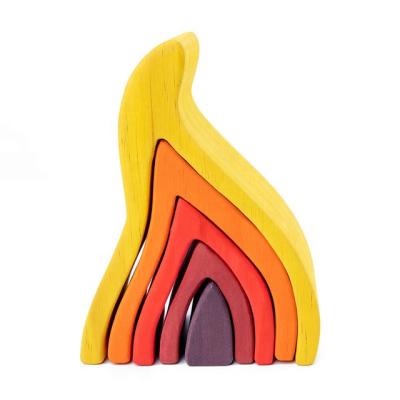 China Building Block Toy Rainbow Flame Shape Building Toy Children's Creative Wooden Montessori Rainbow Puzzle Stacking Toy for sale