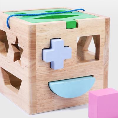 China 15-Hole Train Stereoscopic Wooden Building Block Intelligence Box Educational Toys Children Building Block 15*14.5*15cm for sale