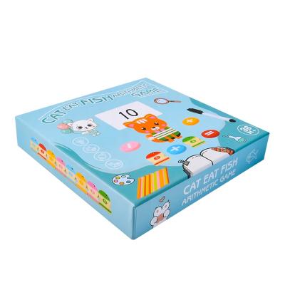 China Kitten Eat Fish Arithmetic Game Children's Fun Educational Math Toys First Grade Wooden Children Education 19.5*19.5*4cm for sale