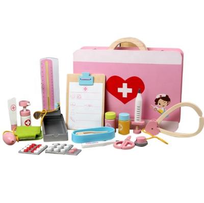 China Pretend Play Wooden Children's Medical Kit Girls Play Simulation Doctor Toy Set for sale