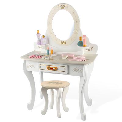 China NEWCOMER Wooden Dresser Color Pink And White Table Play With Chair Desk For Kids for sale