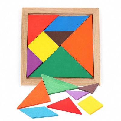 China Toy Montessori Wooden Tangram Educational Colorful Square Game Brain Teaser Intelligent Educational 7 Piece Puzzle IQ Toys For Children for sale