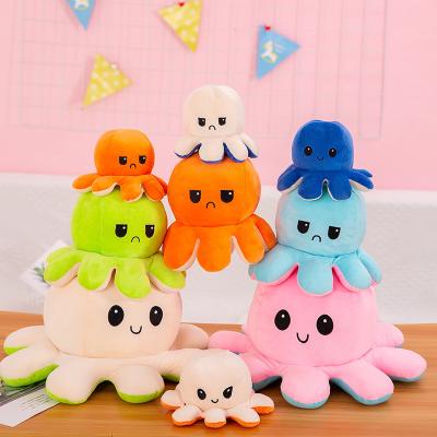 China Wholesale Custom 25cm Rainbow Octopus Mascot Double Sided Emotion Cute Plush Mood Reversible Octopus for sale