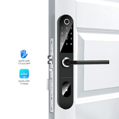 China WiFi APP TTLock Fingerprint Code Card Hooks Lock Home Apartments Hotel Apartments Slim Double Sided Smart Handle Sliding Door Lock for sale