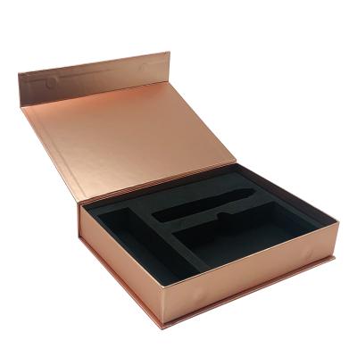 China Recycled Materials Logo Luxury Black Gift Paper Custom Magnetic Packaging Box With Foam Insert for sale