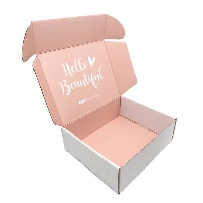 China Recycled Materials Custom Printing Pink White Corrugated Mailer Mailer Boxes With Logo For Lash Cosmetic Lipstick for sale