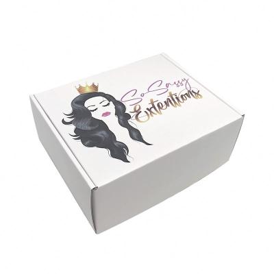 China Recycled Materials Custom Logo Printed White Corrugated Cardboard Wig Packaging Hair Extension Mailing Box Custom Logo for sale