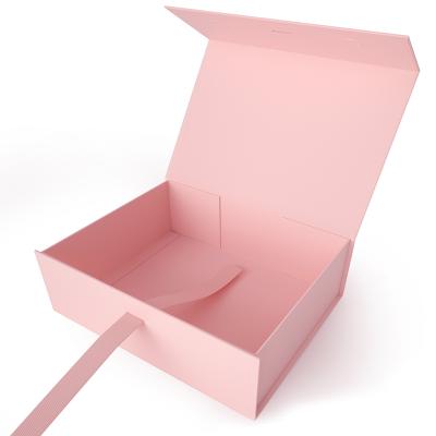 China Recyclable Printed Pink Ribbon Closure Paper Box Custom Logo Packaging Magnet Magnetic Folding Boxes With Ribbons Luxury Gift Boxes for sale