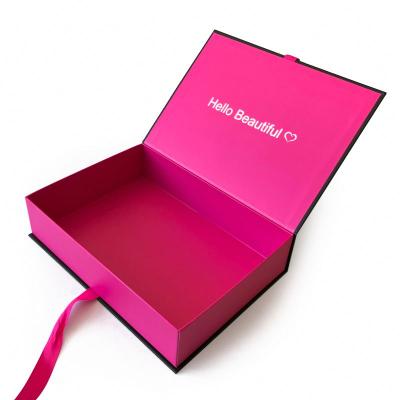 China Recycled Materials Customized Bow Luxury Pink Virgin Human Hair Accessory Wig Weave Packaging Box For Hair Extension for sale