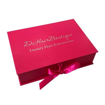 China Custom Luxury Recycled Materials Virgin Hair Extension Bundles Packaging Box Pink Glitter Wig Packaging With Logo for sale