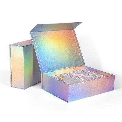 China Factory Recycled Gloss Materials Custom Silver Holographic Paper Gift Cosmetic Box For Make Up Product Packaging for sale