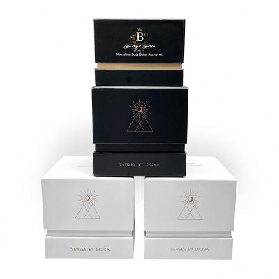 China Recycled Materials Supplies Custom Design Luxury Jar With Black White Rigid Paper Candle Box Printed Insert Packaging Boxes for sale