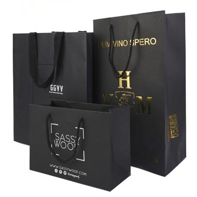 China Manufacturer Recyclable Custom Printed Your Own Logo Luxury Kraft Black Packaging Paper Shopping Bags With Logos for sale