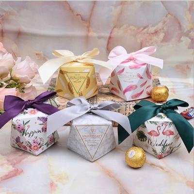 China New Recycled Materials Pyramid Marble Style Small Creative Triangular Candy Box Wedding Favors Party Supplies Thanks Gift Chocolate Box for sale