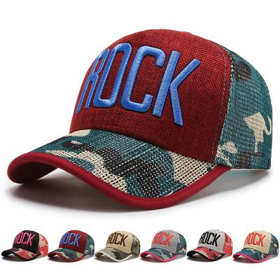 China JOINT Summer Net Hat Unisex ROCK Letters Embroidery Baseball Hats Fashion Hip Hop Sport Hat Sun Hat Covers Adjustable for sale