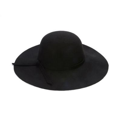 China Decorate Fedora Cap Wide Brimmed Dome Hats Hot Selling Soft Women's Black Bell Hat Casual High Quality Wool Hats for sale